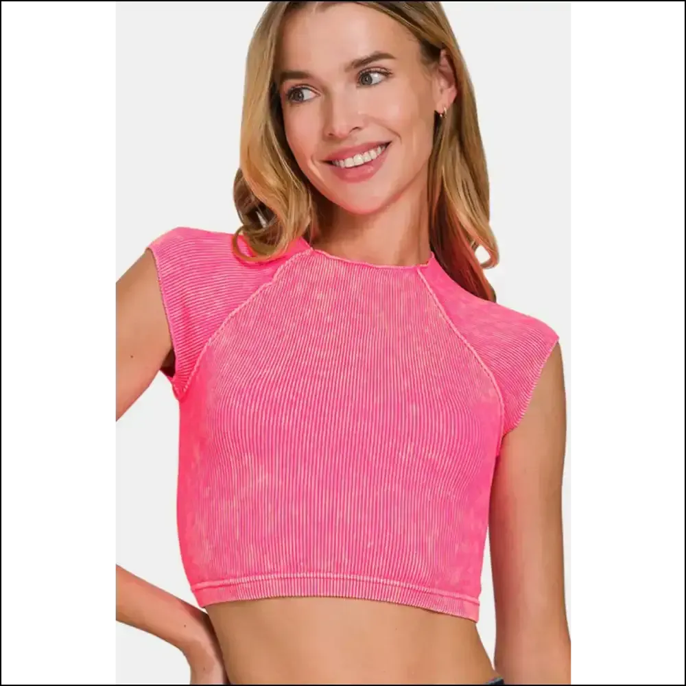Zenana Ribbed Round Neck Cropped Top - Chic & Stylish