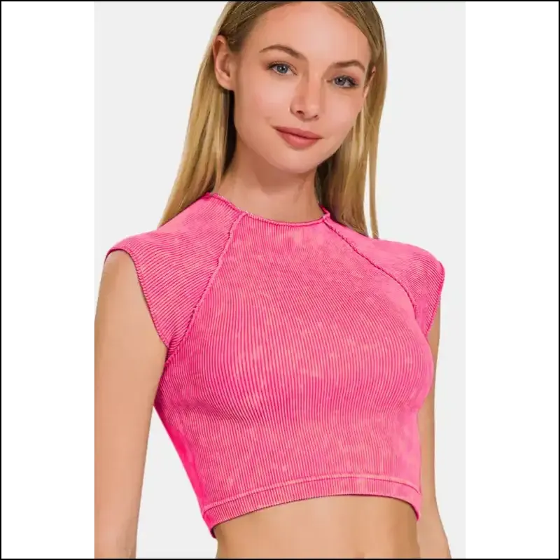 Zenana Ribbed Round Neck Cropped Top - Chic & Stylish