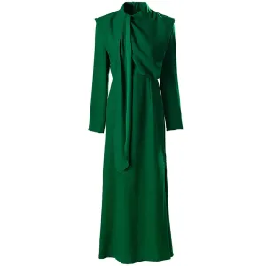 Zilpah Lace-up Stand Collar Long Sleeves Solid Color Elegant Party Dress